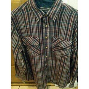 David Taylor Mens Flannel Shirt L Wool Blend Multicolor Striped Pattern Unlined